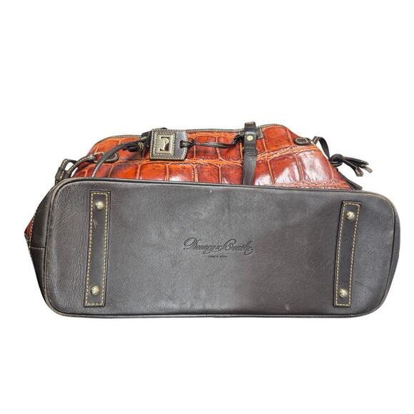 Dooney & Bourke Womens Brown Croco Embossed Leather Double Strap Tassel Bag - Picture 5 of 12